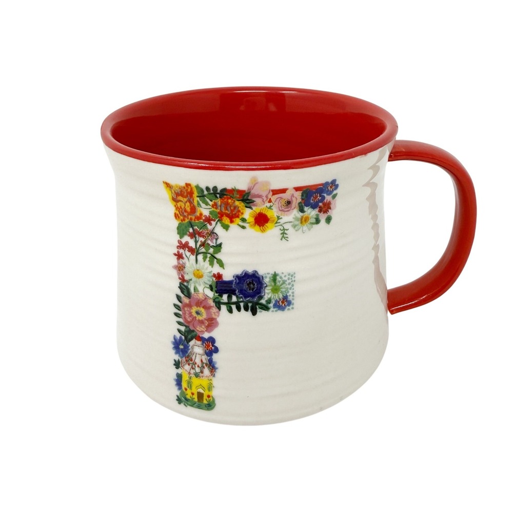 Anthropologie Nathalie Lete Bouquet Monogram Mug Letter F Red Stoneware
